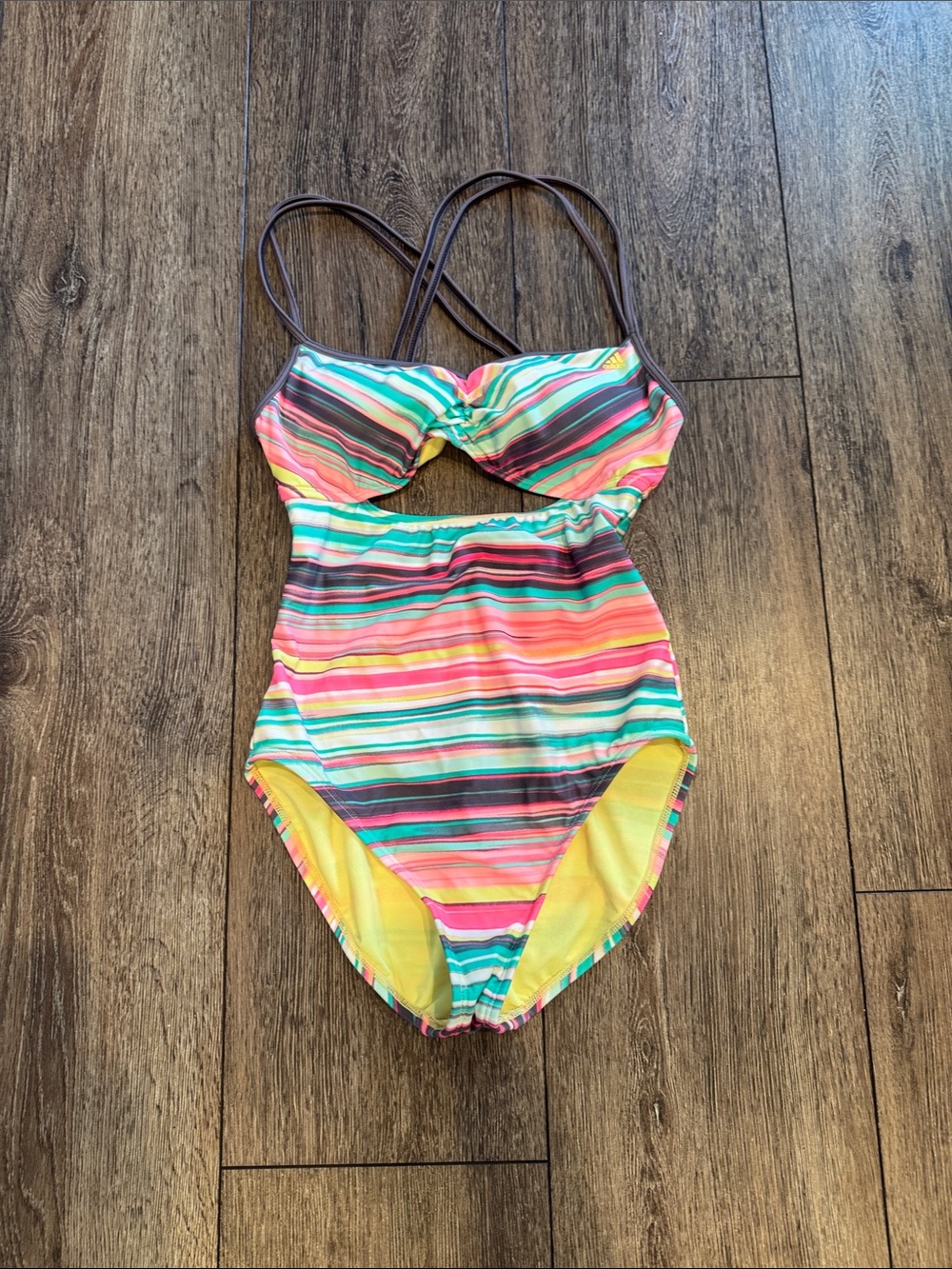 adidas Multicolor Striped One-Piece Swimsuit with Cutout